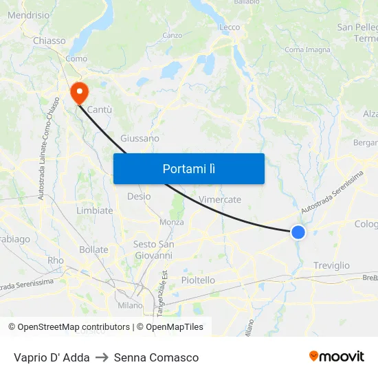 Vaprio D' Adda to Senna Comasco map