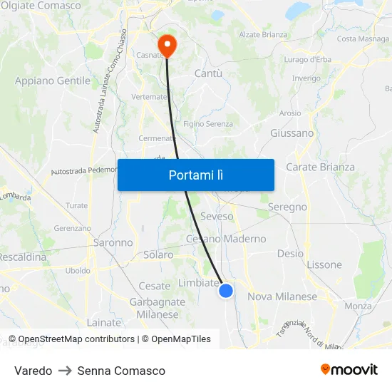 Varedo to Senna Comasco map