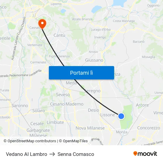 Vedano Al Lambro to Senna Comasco map