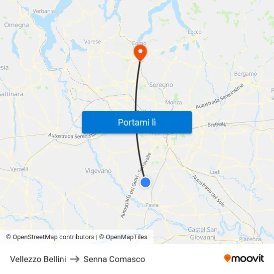 Vellezzo Bellini to Senna Comasco map