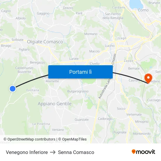 Venegono Inferiore to Senna Comasco map