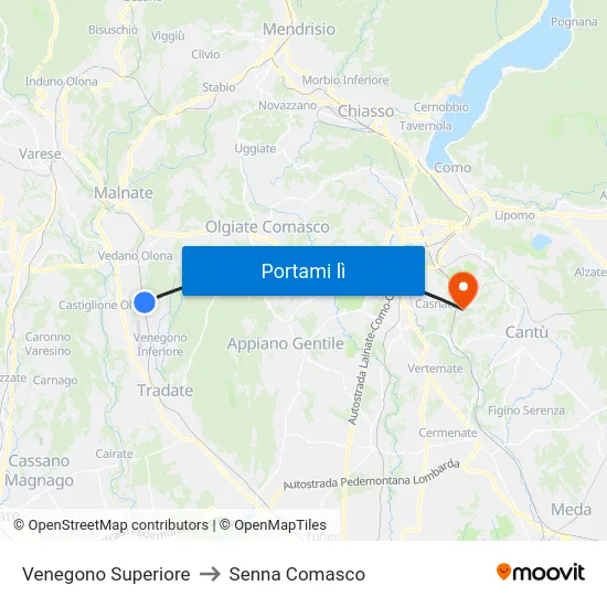 Venegono Superiore to Senna Comasco map