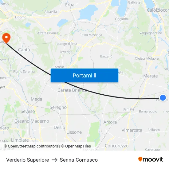 Verderio Superiore to Senna Comasco map