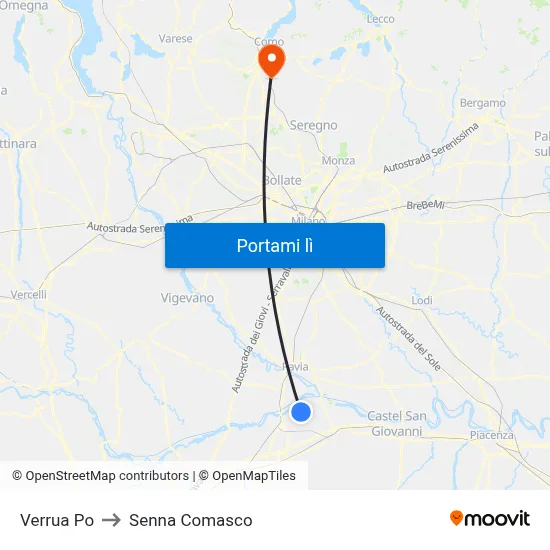 Verrua Po to Senna Comasco map