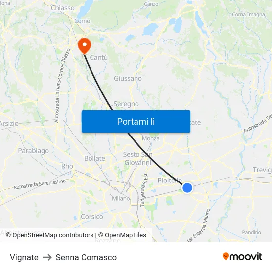 Vignate to Senna Comasco map