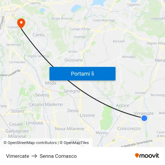 Vimercate to Senna Comasco map