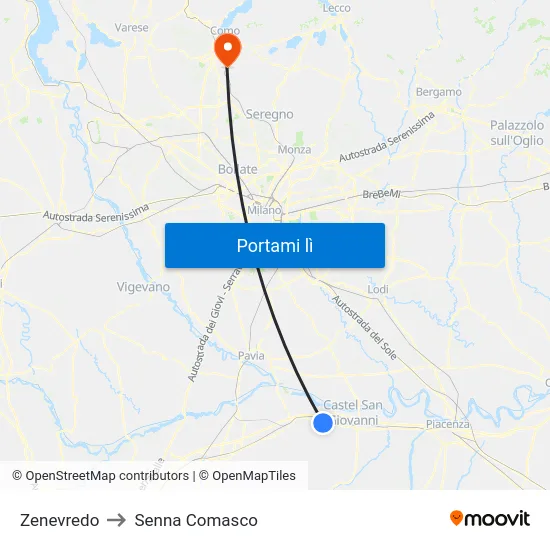Zenevredo to Senna Comasco map