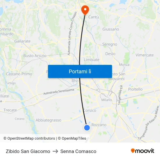 Zibido San Giacomo to Senna Comasco map
