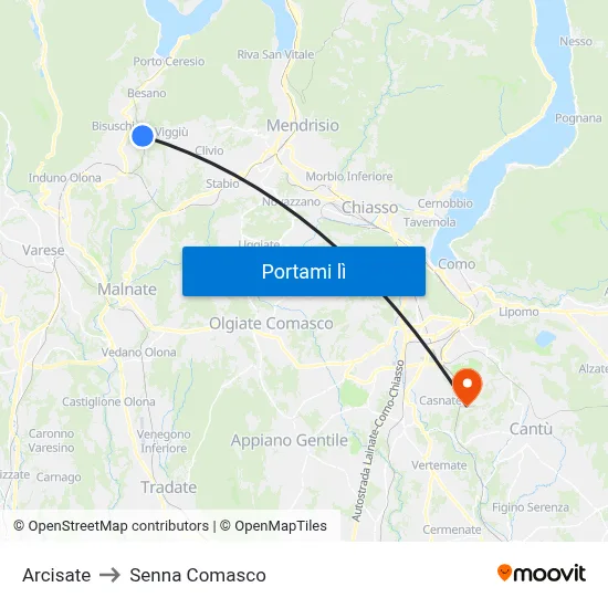 Arcisate to Senna Comasco map