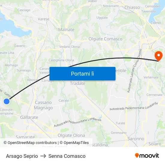 Arsago Seprio to Senna Comasco map
