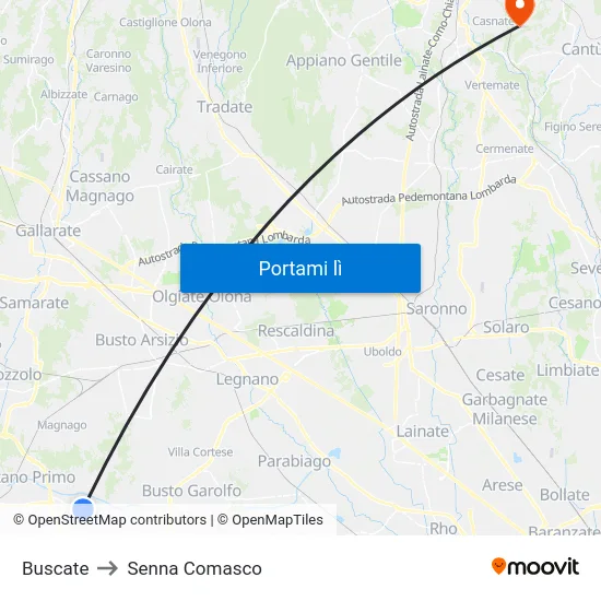 Buscate to Senna Comasco map