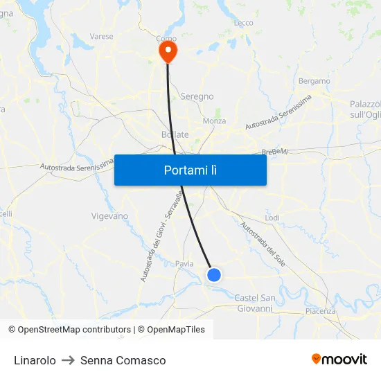 Linarolo to Senna Comasco map