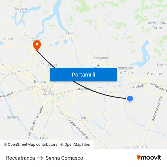 Roccafranca to Senna Comasco map