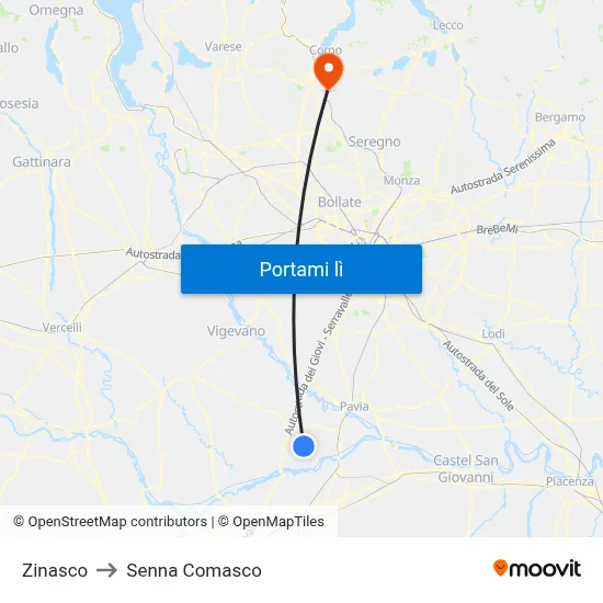 Zinasco to Senna Comasco map