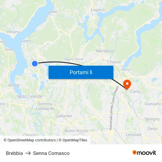 Brebbia to Senna Comasco map