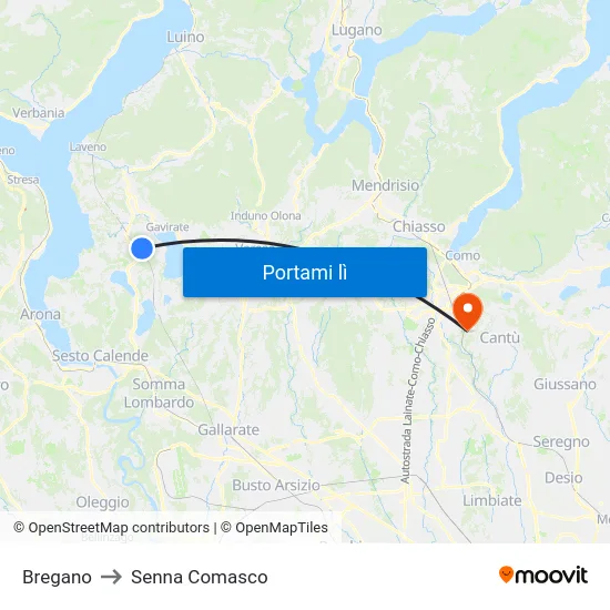 Bregano to Senna Comasco map