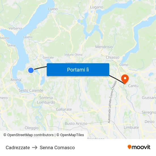 Cadrezzate to Senna Comasco map