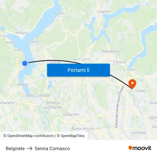 Belgirate to Senna Comasco map