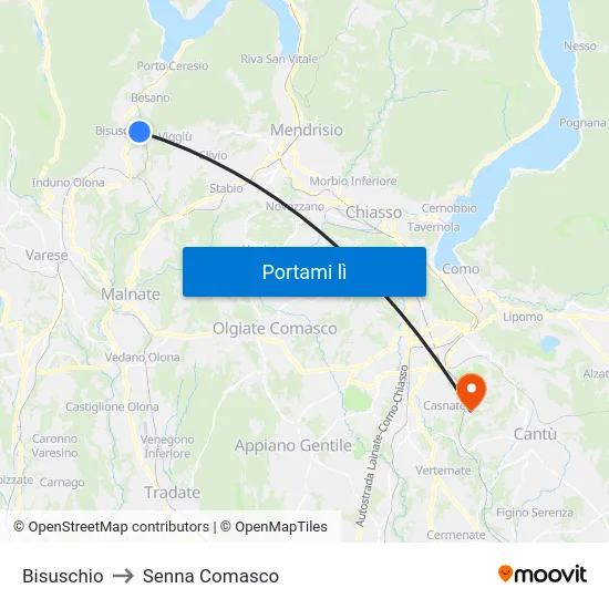 Bisuschio to Senna Comasco map