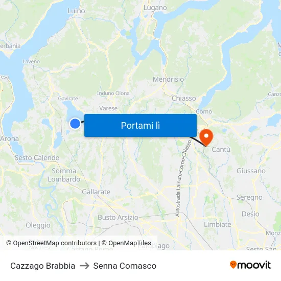 Cazzago Brabbia to Senna Comasco map