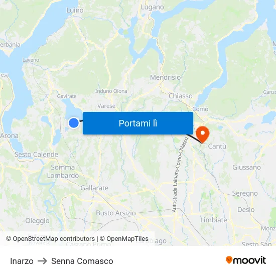Inarzo to Senna Comasco map