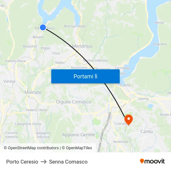 Porto Ceresio to Senna Comasco map