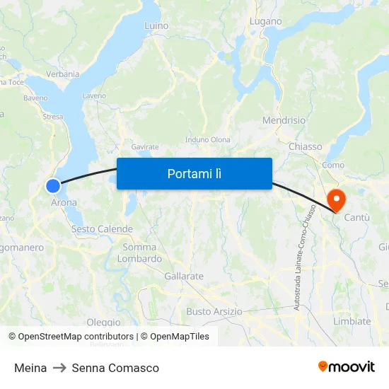 Meina to Senna Comasco map