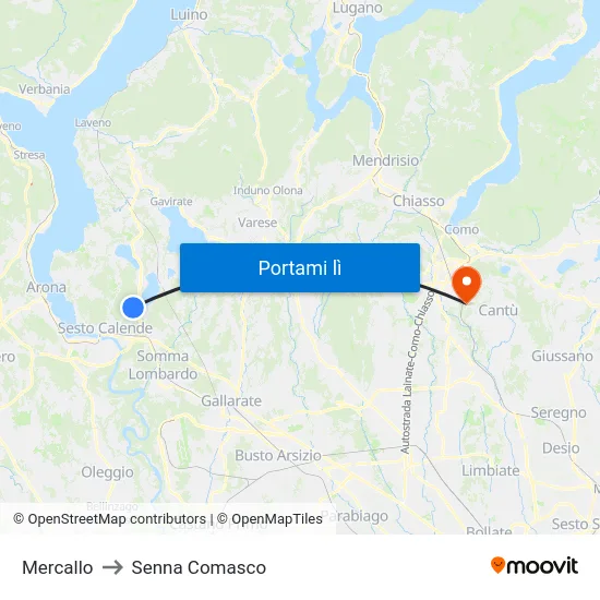 Mercallo to Senna Comasco map