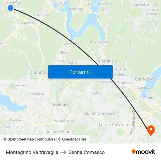 Montegrino Valtravaglia to Senna Comasco map