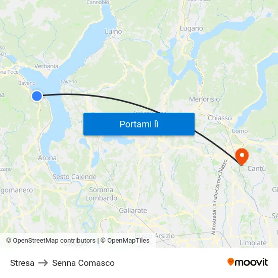Stresa to Senna Comasco map