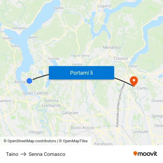 Taino to Senna Comasco map