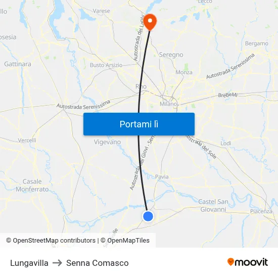 Lungavilla to Senna Comasco map