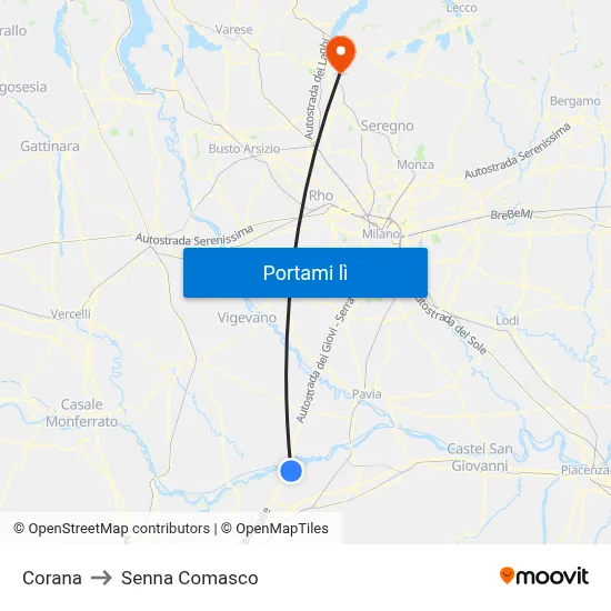 Corana to Senna Comasco map