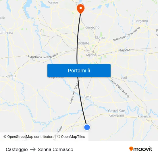 Casteggio to Senna Comasco map