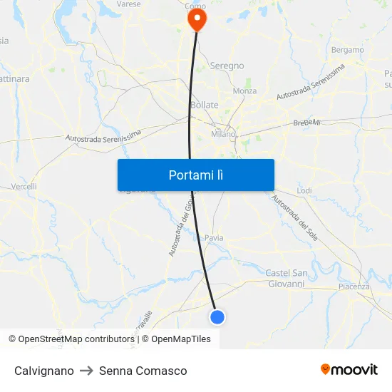 Calvignano to Senna Comasco map