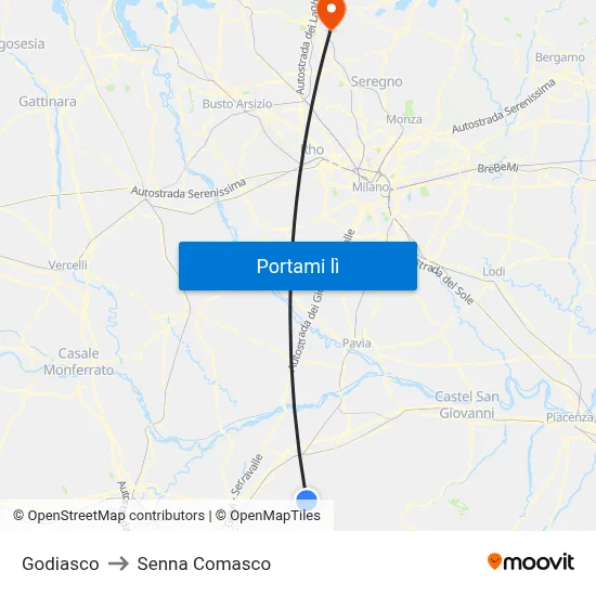 Godiasco to Senna Comasco map