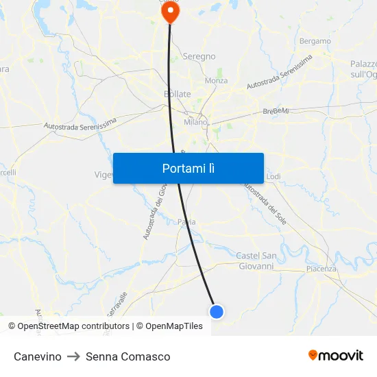 Canevino to Senna Comasco map