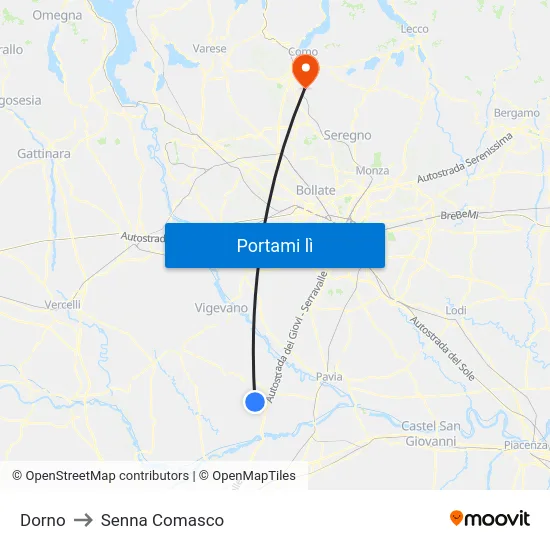 Dorno to Senna Comasco map