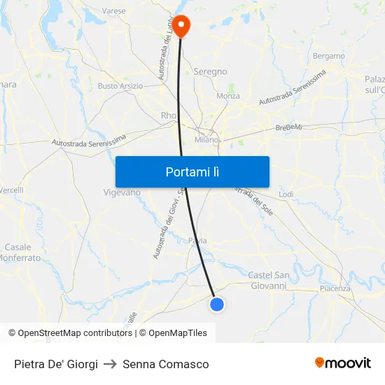 Pietra De' Giorgi to Senna Comasco map