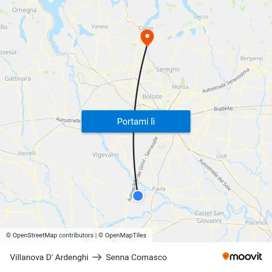 Villanova D' Ardenghi to Senna Comasco map