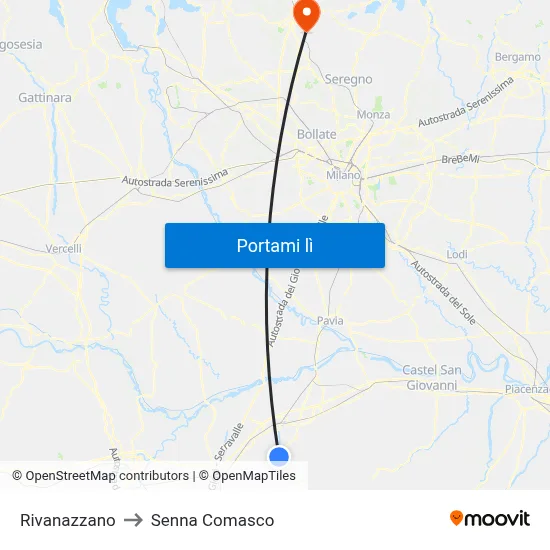 Rivanazzano to Senna Comasco map