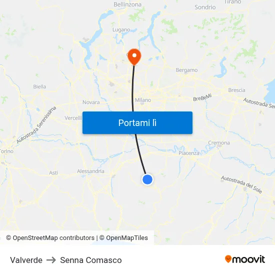 Valverde to Senna Comasco map