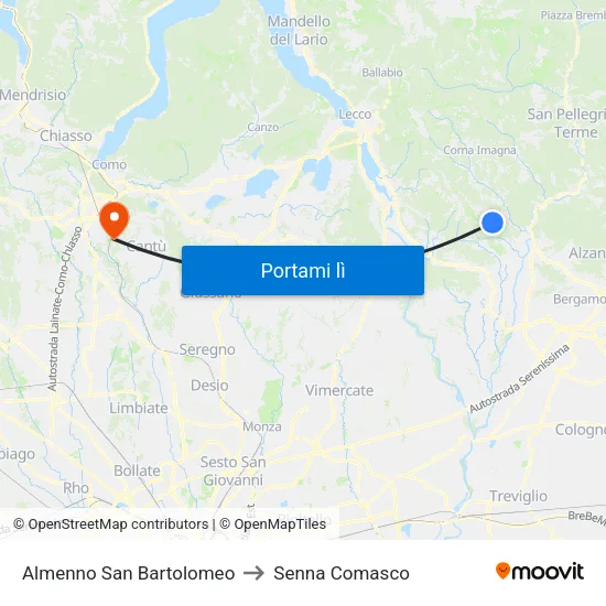 Almenno San Bartolomeo to Senna Comasco map