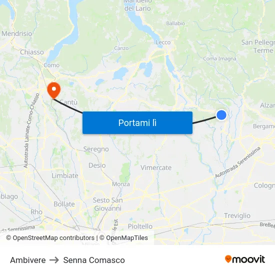 Ambivere to Senna Comasco map