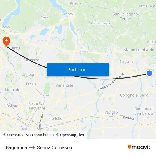 Bagnatica to Senna Comasco map