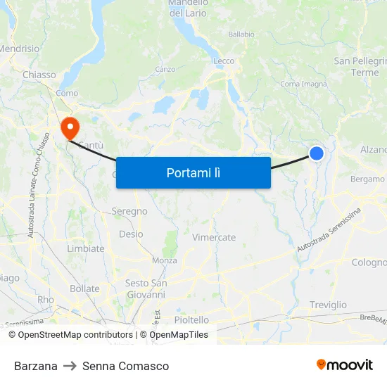 Barzana to Senna Comasco map