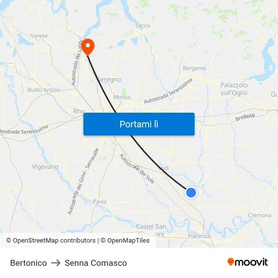 Bertonico to Senna Comasco map