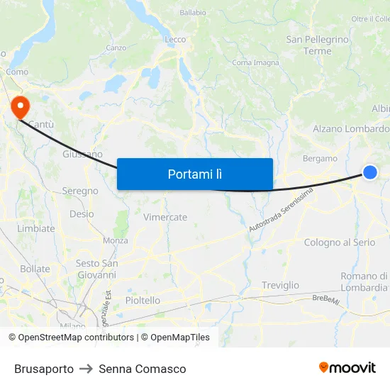Brusaporto to Senna Comasco map