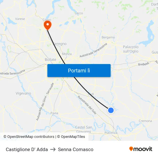 Castiglione D' Adda to Senna Comasco map