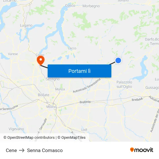 Cene to Senna Comasco map